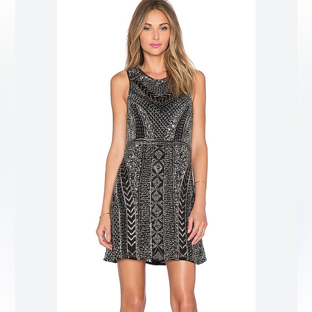 PARKER Black and Silver Silk Beaded Party Dress sz 6